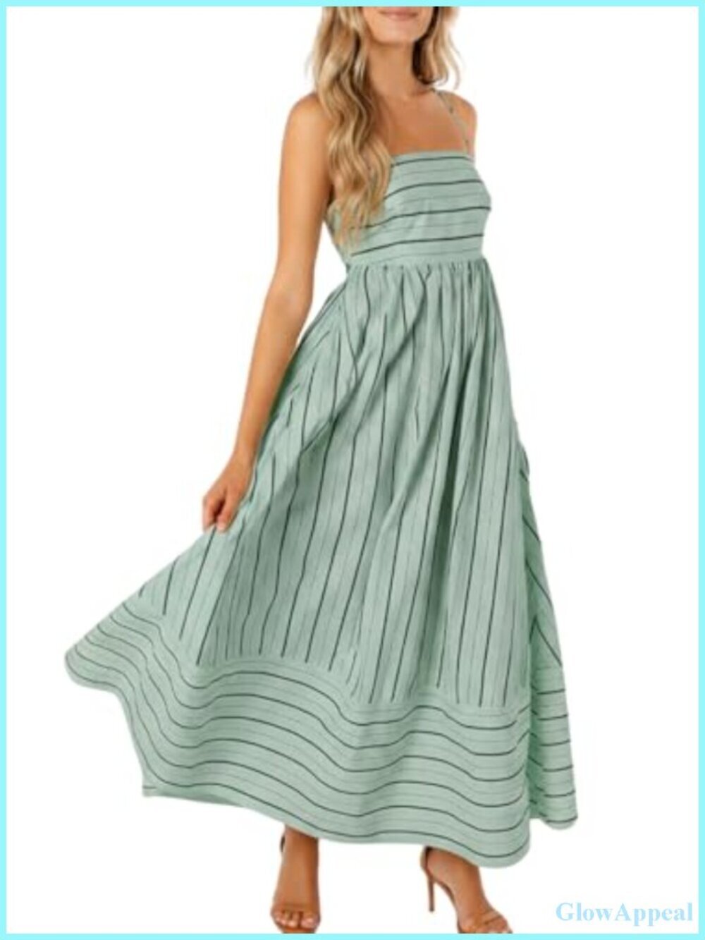 Striped Spaghetti Strap Cutout Maxi Dress Sleeveless Backless Flowy Swing Long